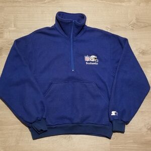 Vintage 90s Starter Blue Zip-Up Fleece Seattle Seahawks Sweater Mens Medium